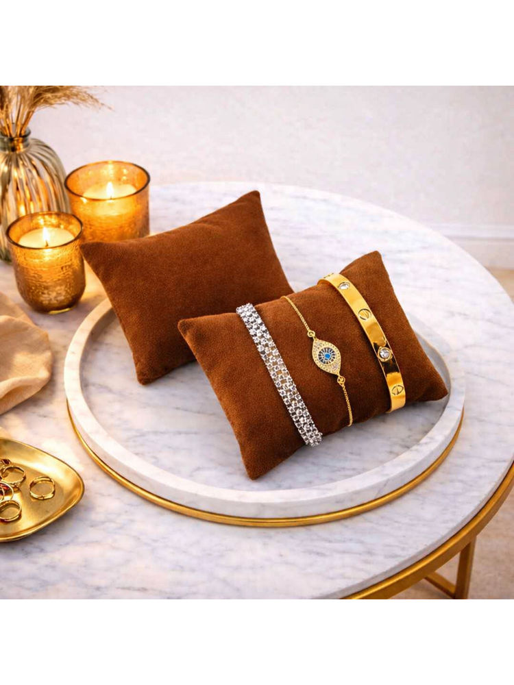 The Big Trove Caramel Brown Velvet Watch & Bracelets Organizer Pillows (Pack of 2)-image-10