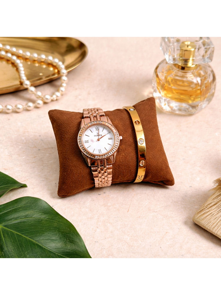 The Big Trove Caramel Brown Velvet Watch & Bracelets Organizer Pillow-image-1