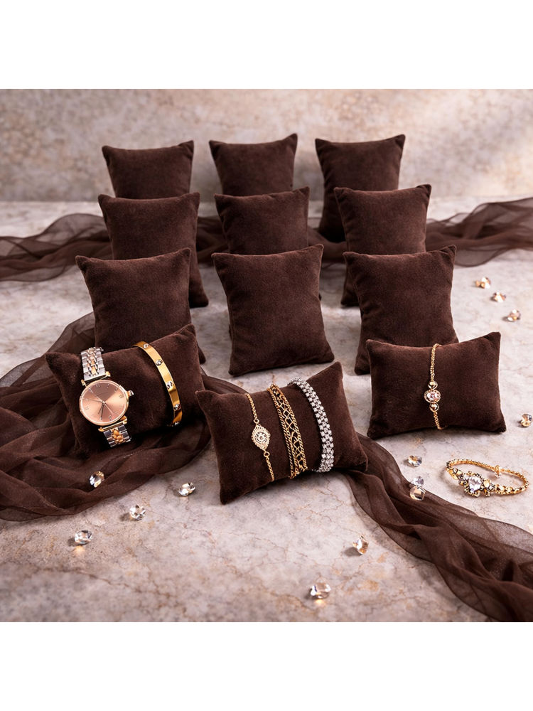 The Big Trove Chocolate Brown Velvet Watch & Bracelets Organizer Pillows (Pack of 12)-image-48