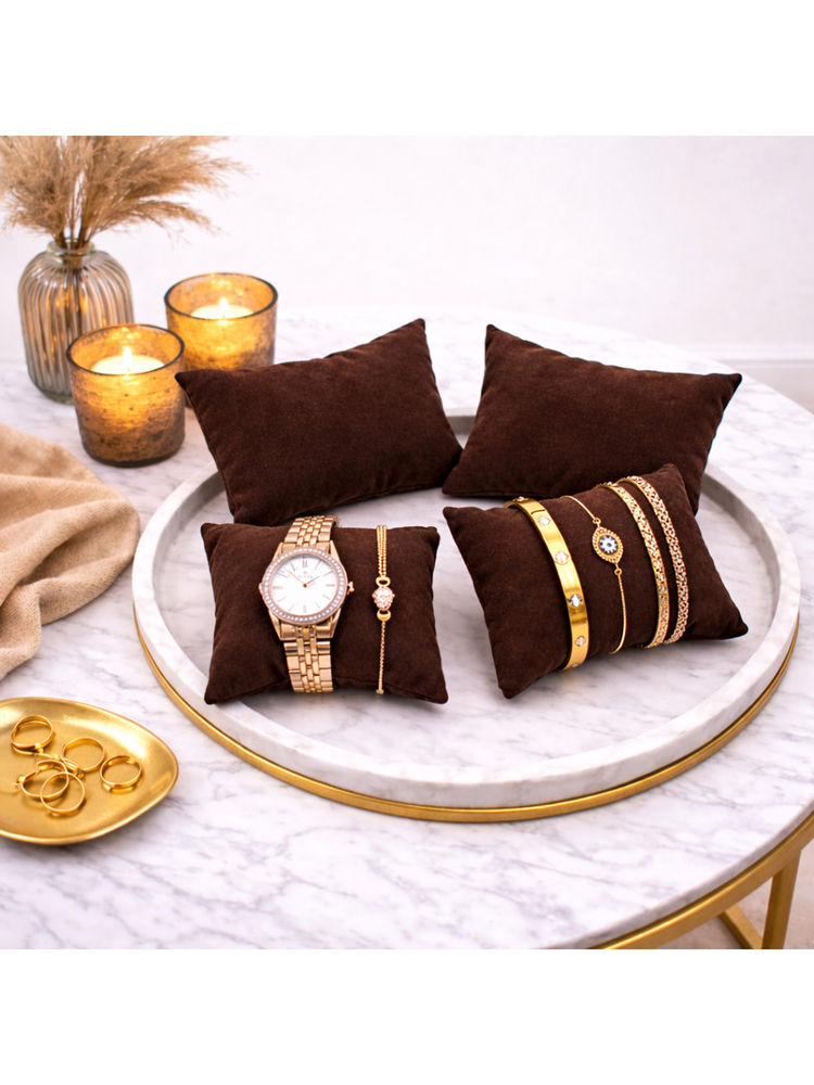 The Big Trove Chocolate Brown Velvet Watch & Bracelets Organizer Pillows (Pack of 4)-image-34