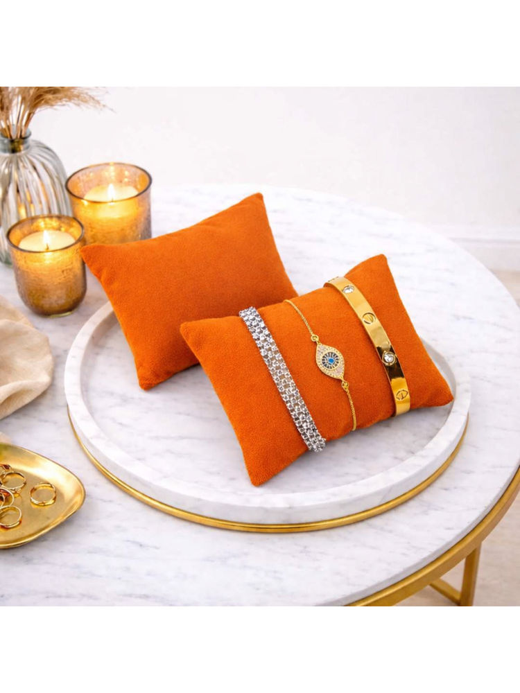 La Trove Orange Velvet Watch & Bracelets Organizer Pillows (Pack of 2)-image-5
