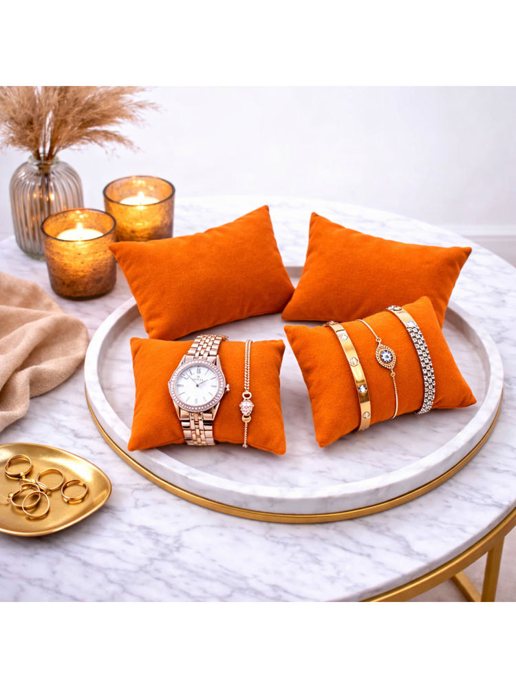 La Trove Orange Velvet Watch & Bracelets Organizer Pillows (Pack of 4)-picture-43