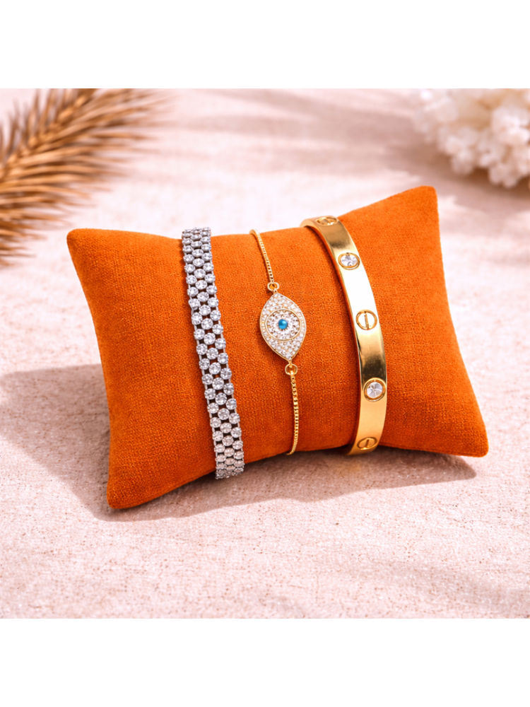 La Trove Orange Velvet Watch & Bracelets Organizer Pillow-picture-2