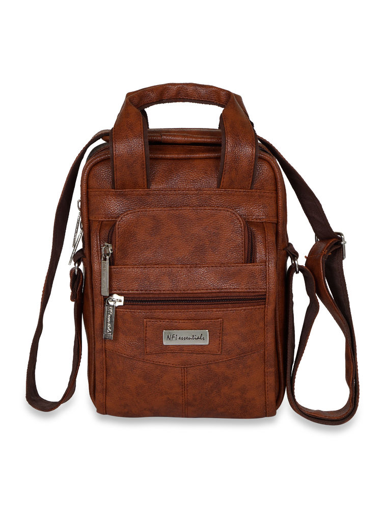 NFI Essentials Mens Sling Bag Stylish Cross Body Travel Office Business Messenger Bag for Men (Tan)-picture-6