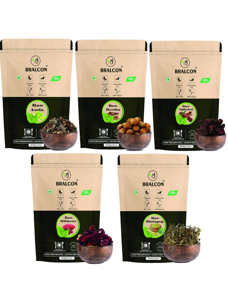 BRALCON Amla, Reetha, Shikakai, Bhringraj & Hibiscus Powder Combo - Set Of 5-picture-42