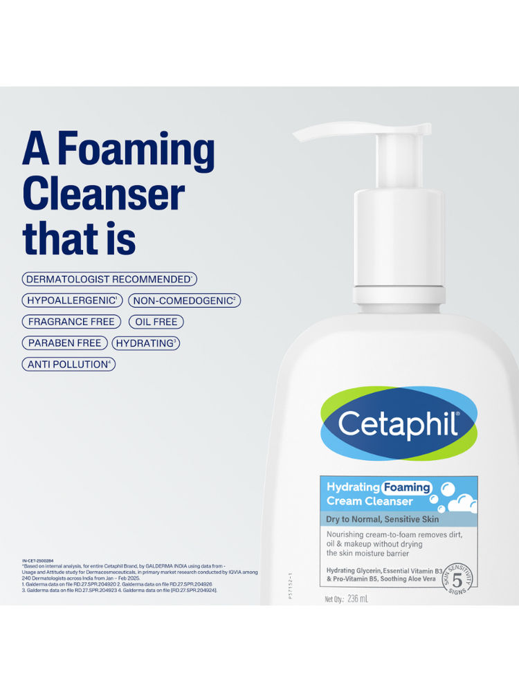 Cetaphil Hydrating Foaming Face Wash For Men, Cleanser With Niacinamide & Aloe Pollution Defense