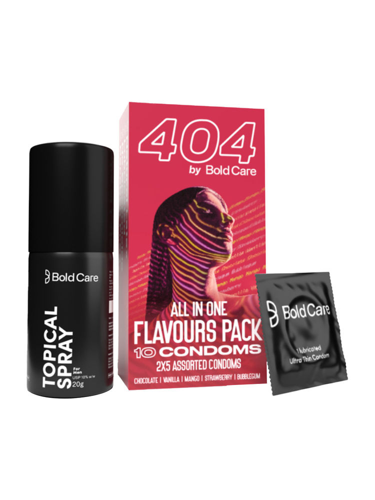 Bold Care Extend Topical Spray + 404 All in One Flavours Condoms Combo-image-8