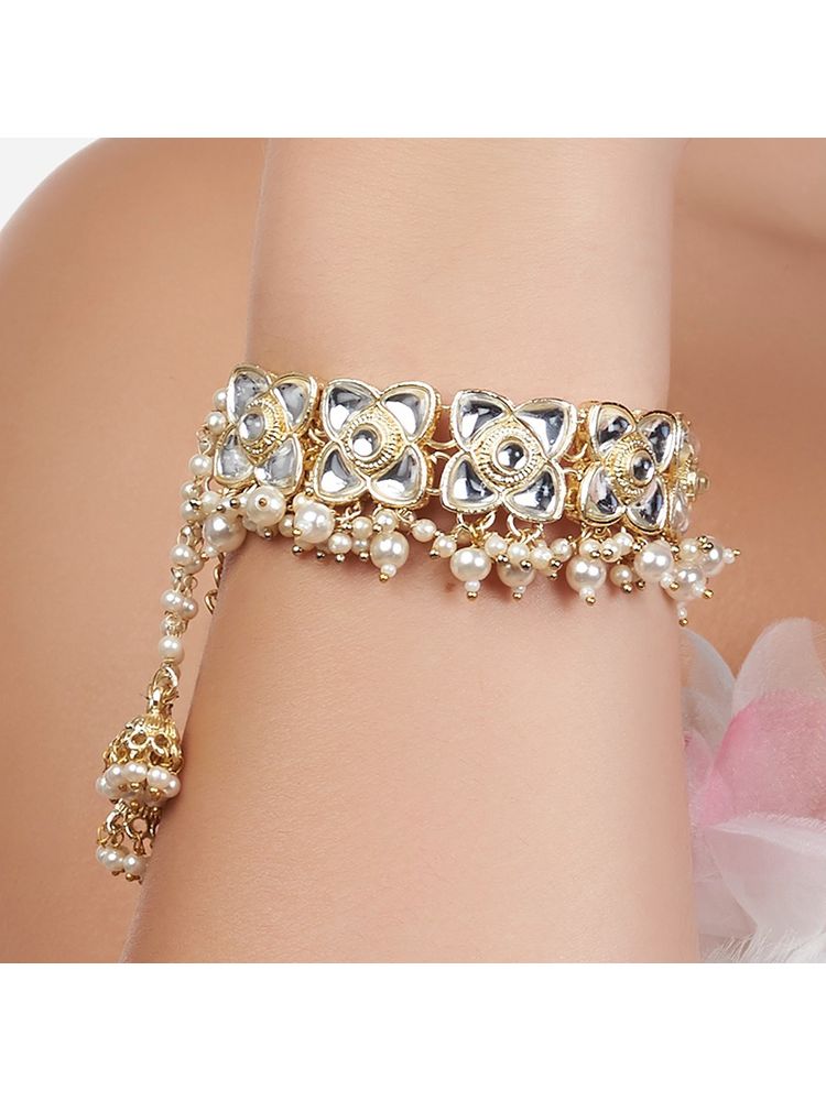 Zaveri Pearls Gold Tone Kundan & Pearls Traditional Jhumki Drop Bracelet-ZPFK13527