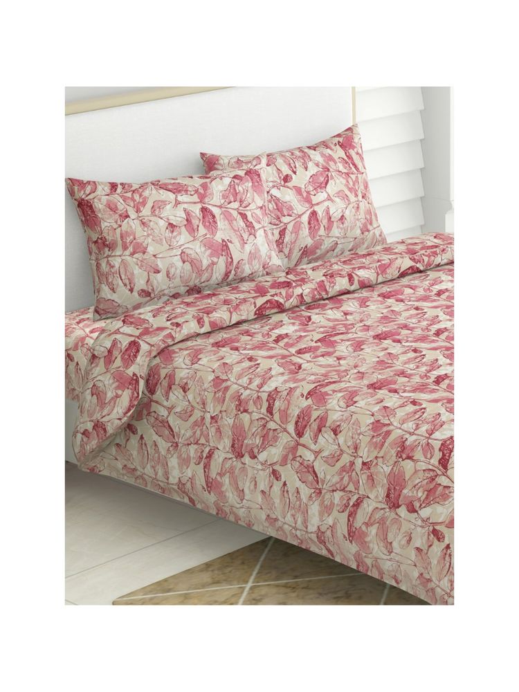 Haus & Kinder Leafy Oasis Pink 180 TC Cotton Printed Bedsheet Multi-Color (Queen)-image-44