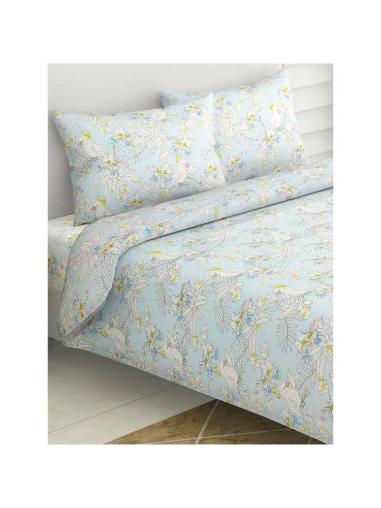 Haus & Kinder Tropical Bird 300 TC Cotton Printed Bedsheet Blue (King)-picture-15