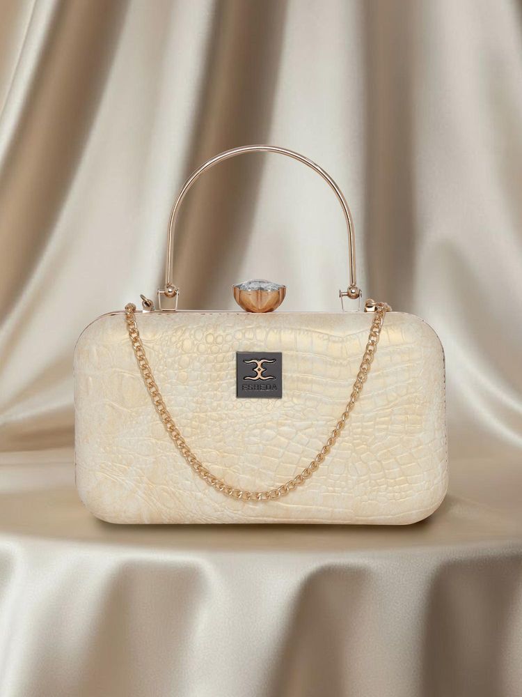 ESBEDA Beige Croc-Texture Edition Clutch with Detachable Strap (S)-picture-31