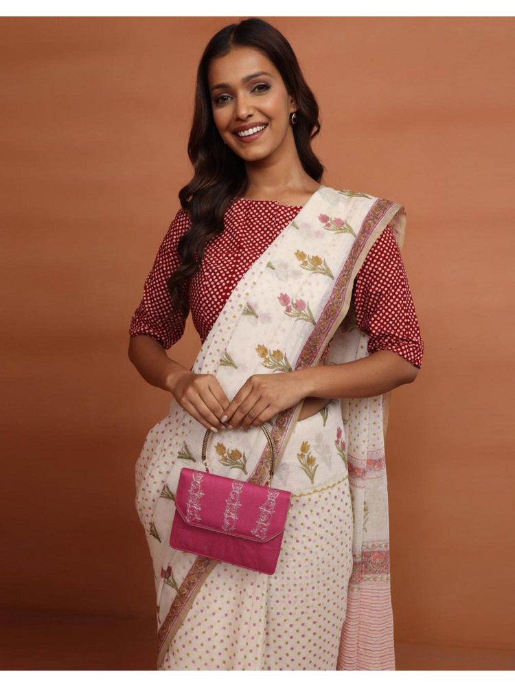 Fabindia Pink Hand Embroidered Clutch (S)-image-38
