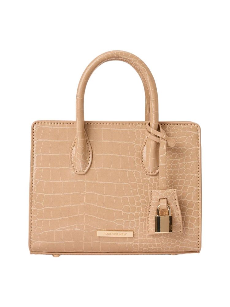 Forever New Beige Juliana Lock Hand Bag-image-18