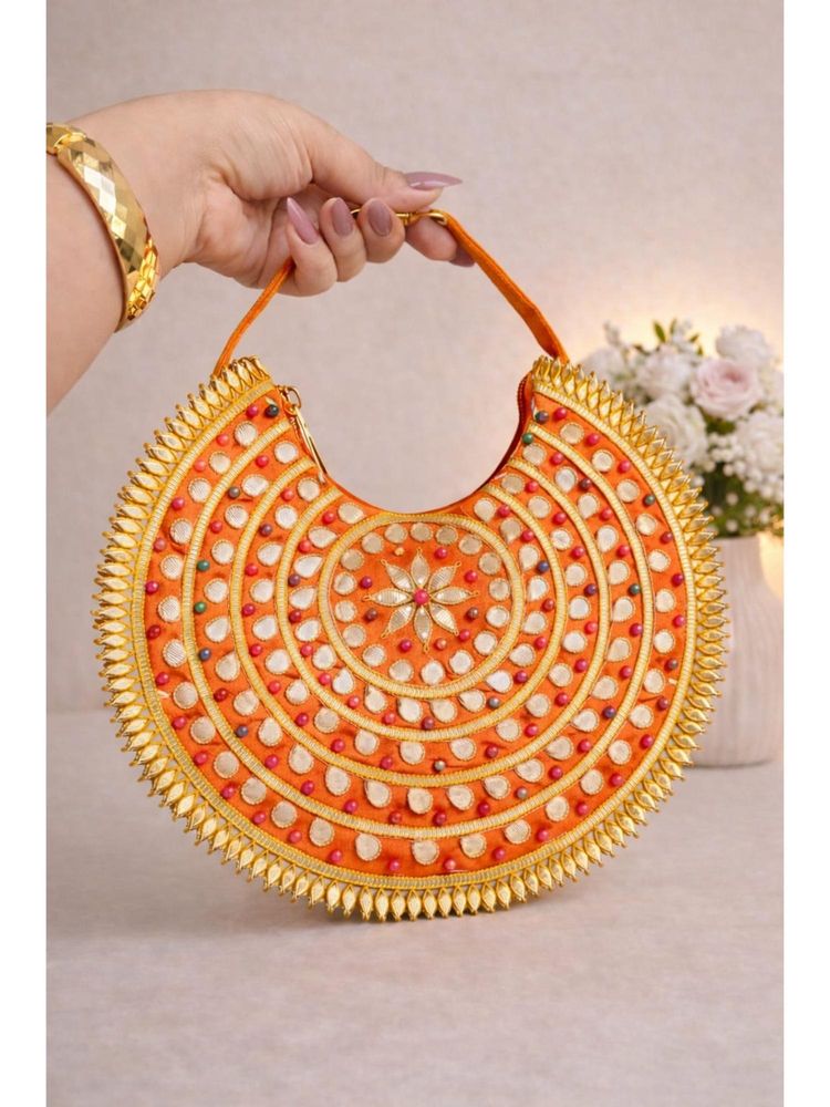 BOXWISH BY BHUMIKA Orange Embellished Clutch-image-25