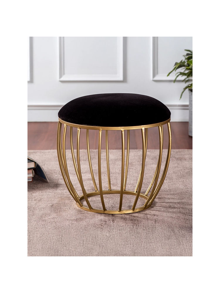 Nestroots Black Lush Velvet Cage Metallic Stool-image-6
