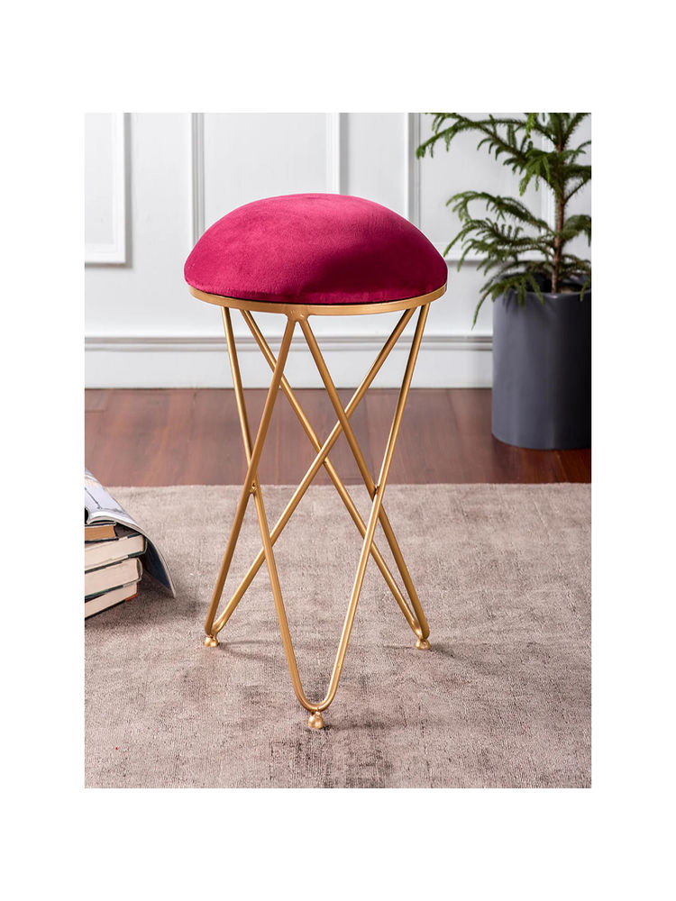 Nestroots Red Lush Velvet Cross Metallic Stool-picture-8