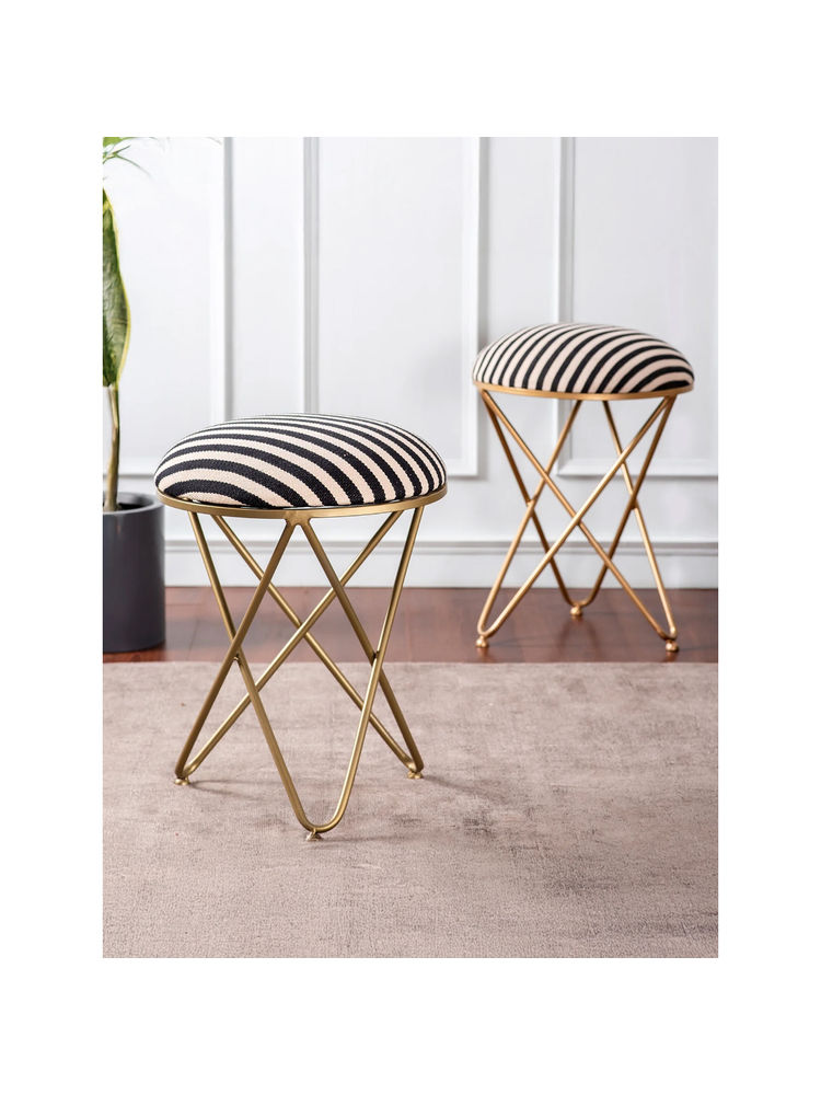 Nestroots Black & White Zebra Fabric Cross Metallic Stools (Pack of 2)-picture-23