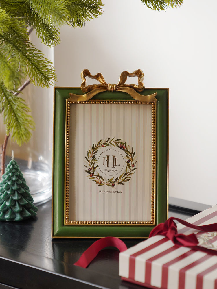 Pure Home + Living Green Metallic Textured Photo Frame with Bow-image-38