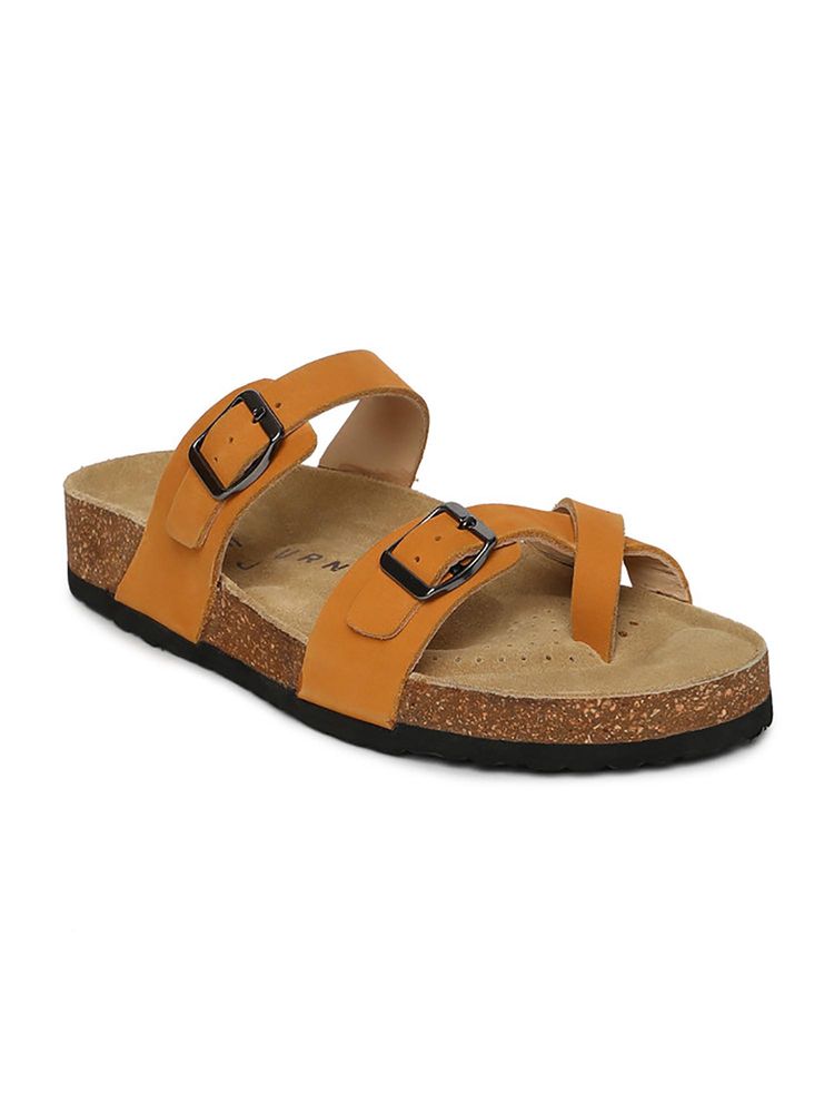 HF Journey Women Yellow Double Strap Cork Footbed Sandals-image-0