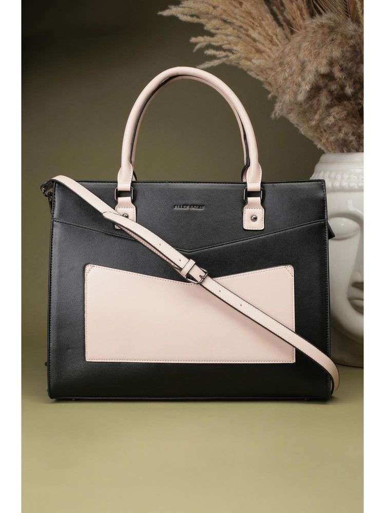 Allen Solly Women Black Polyurethane (Pu) Colorblock Sling Bag with Detachable Strap-image-25