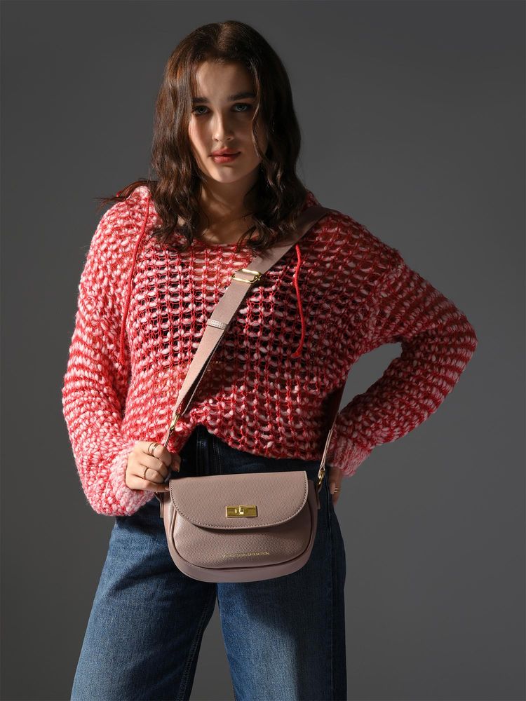 united colors of benetton fashion United Colors of Benetton Women Pink Pu Textured Sling Bag-picture-27