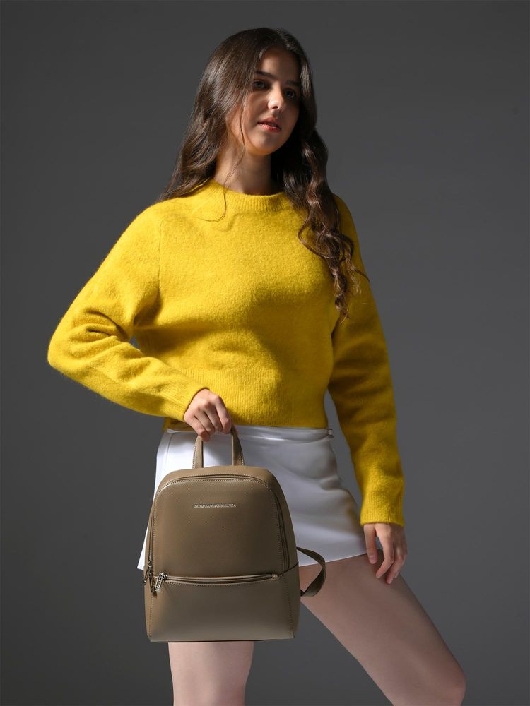 United Colors of Benetton Women Beige Pu Textured Backpack-image-35