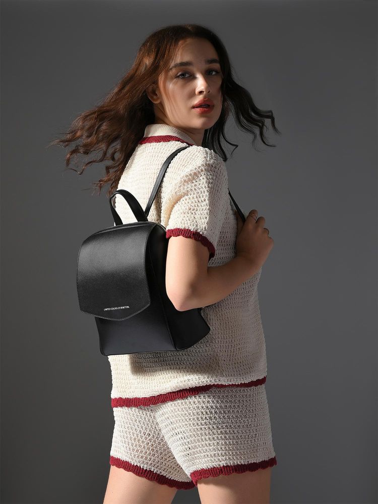 united colors of benetton fashion United Colors of Benetton Women Black Pu Textured Backpack-picture-16