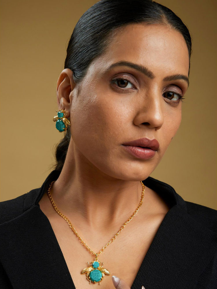 AMOSSH Aqua Bee Necklace 18k Gold Plated Anti Tarnish-image-30