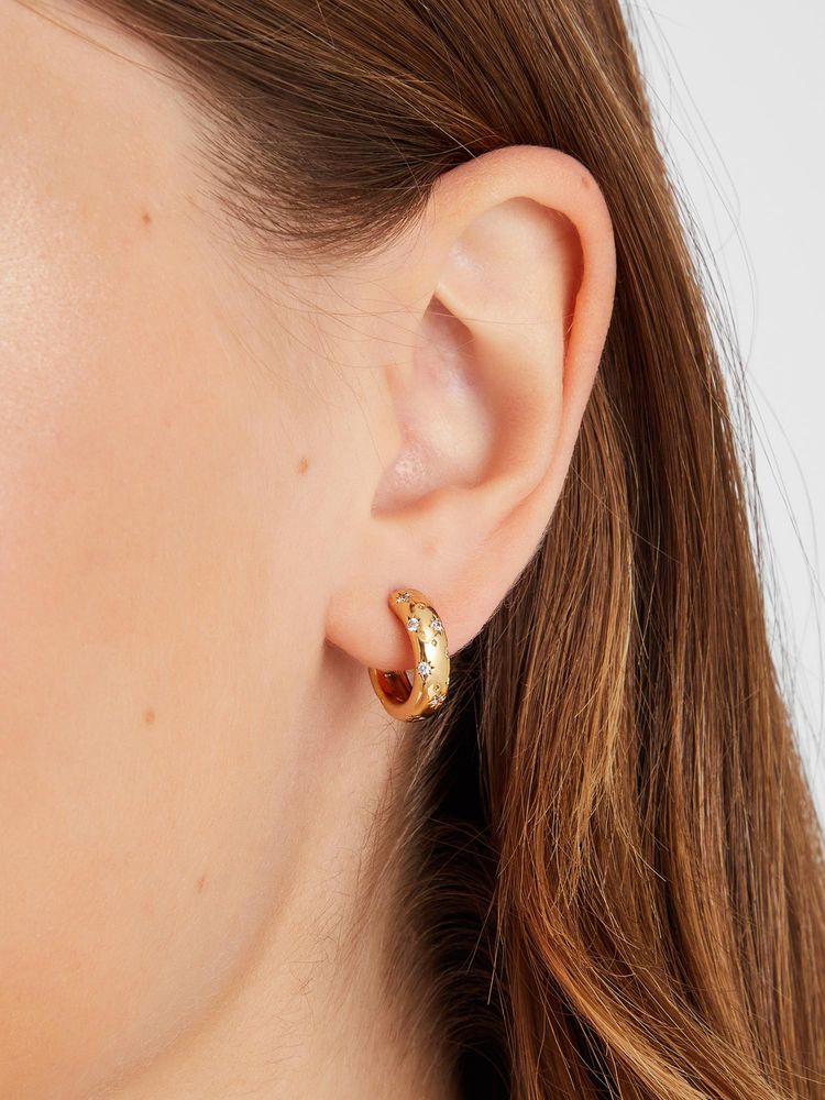 Accessorize London Women 14k Gold-Plated Star Cubic Zirconia Hoop Earrings-image-45