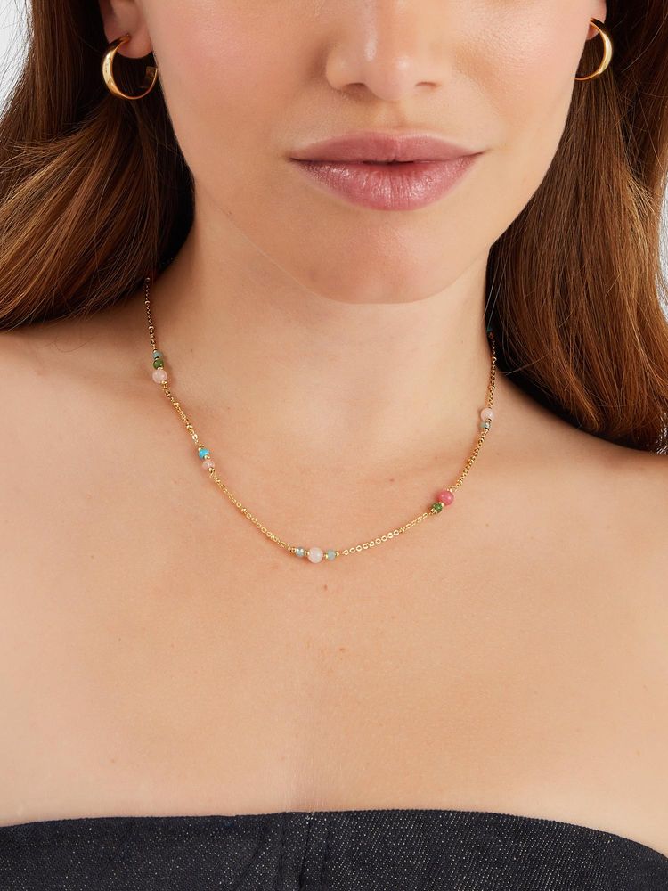 accessorize london women 14k gold-plated semi-precious bead station necklace