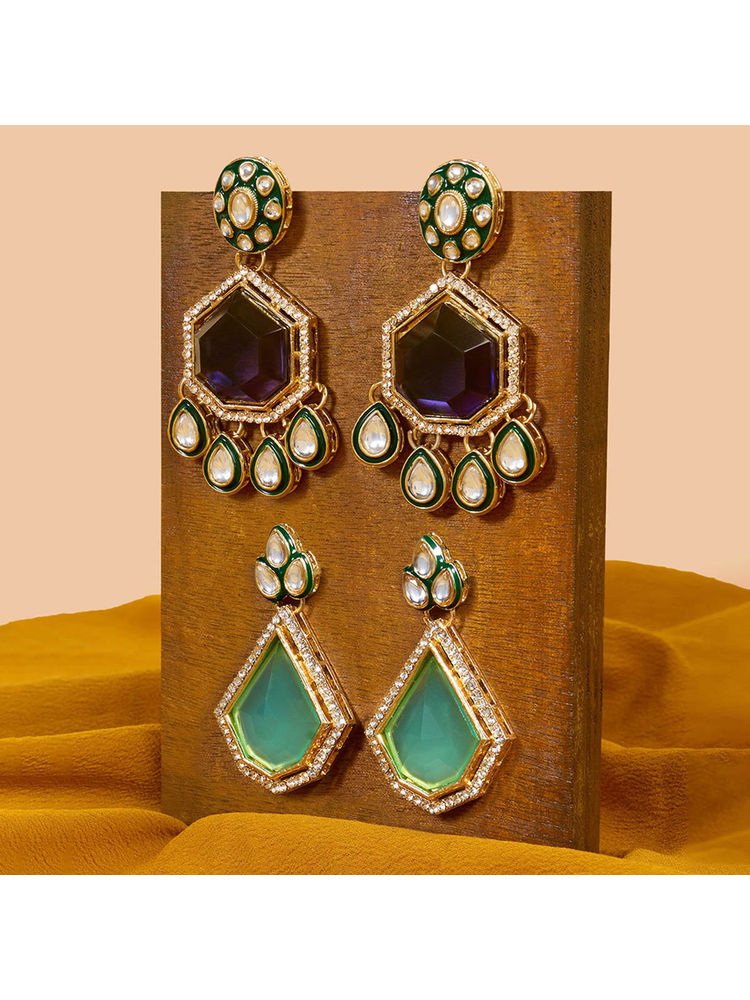 Zaveri Pearls Purple Mint Green with Mere Meenakari Drop Earrings-image-19