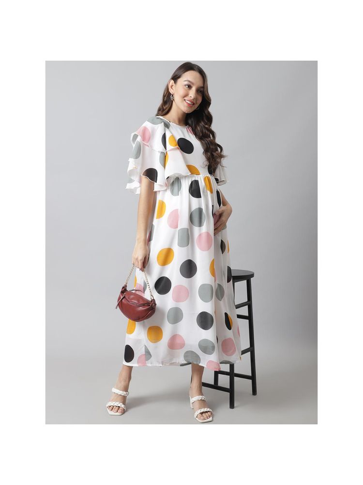 Moms Maternity Womens Maternity Georgette White Polka Print Maxi Dress-picture-23