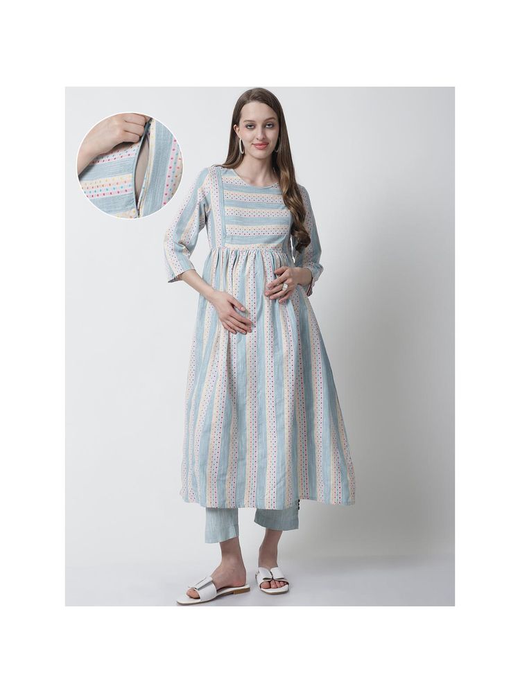 Moms Maternity Womens Cotton Sustainable Sea Green Kurta with Pant Maternity Sets-picture-24