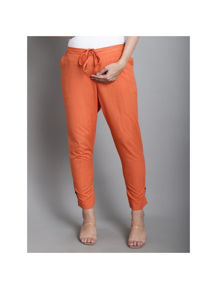 Moms Maternity Solid Orange Sustainable Cotton Ankel Length Maternity Trouser-picture-10