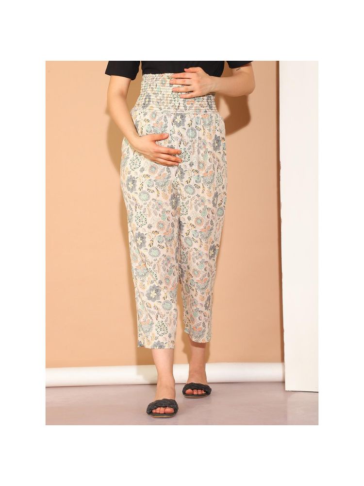 Moms Maternity Womens Cotton Slub High Rise Smoking Maternity Trousers