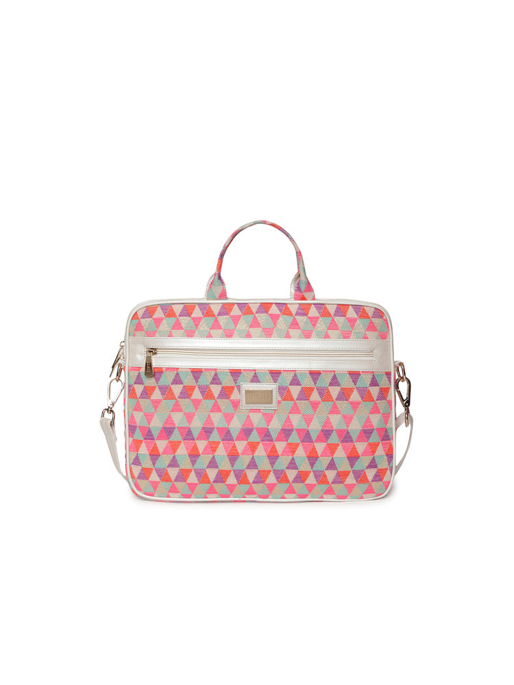 KLEIO Jaquard White & Orange Laptop Handbag (HO3004KL-WHOR)-image-15