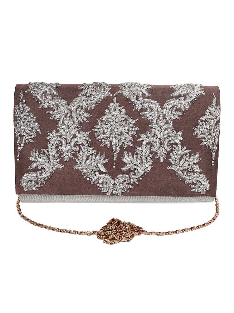 The Purple Sack Brown Silver Clutch-image-20