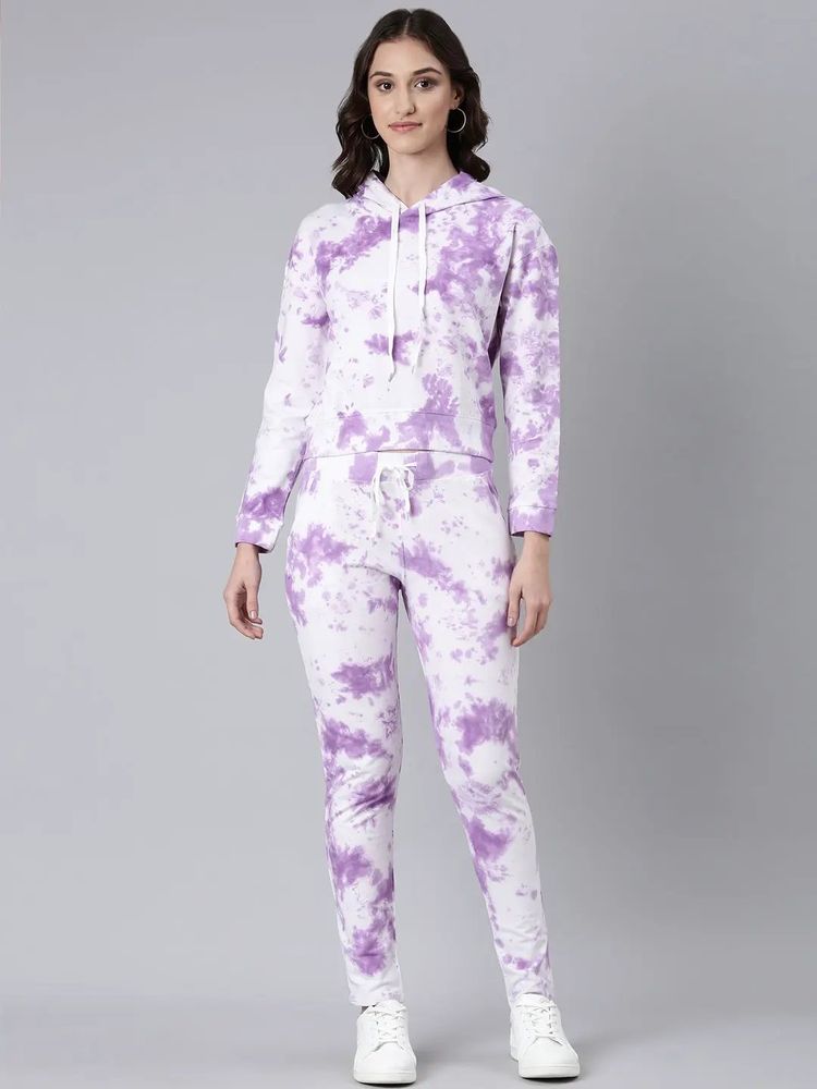 SHOWOFFFF Women Long Sleeves Tie and Dye Hooded Knitted Lavender Tracksuit-picture-20
