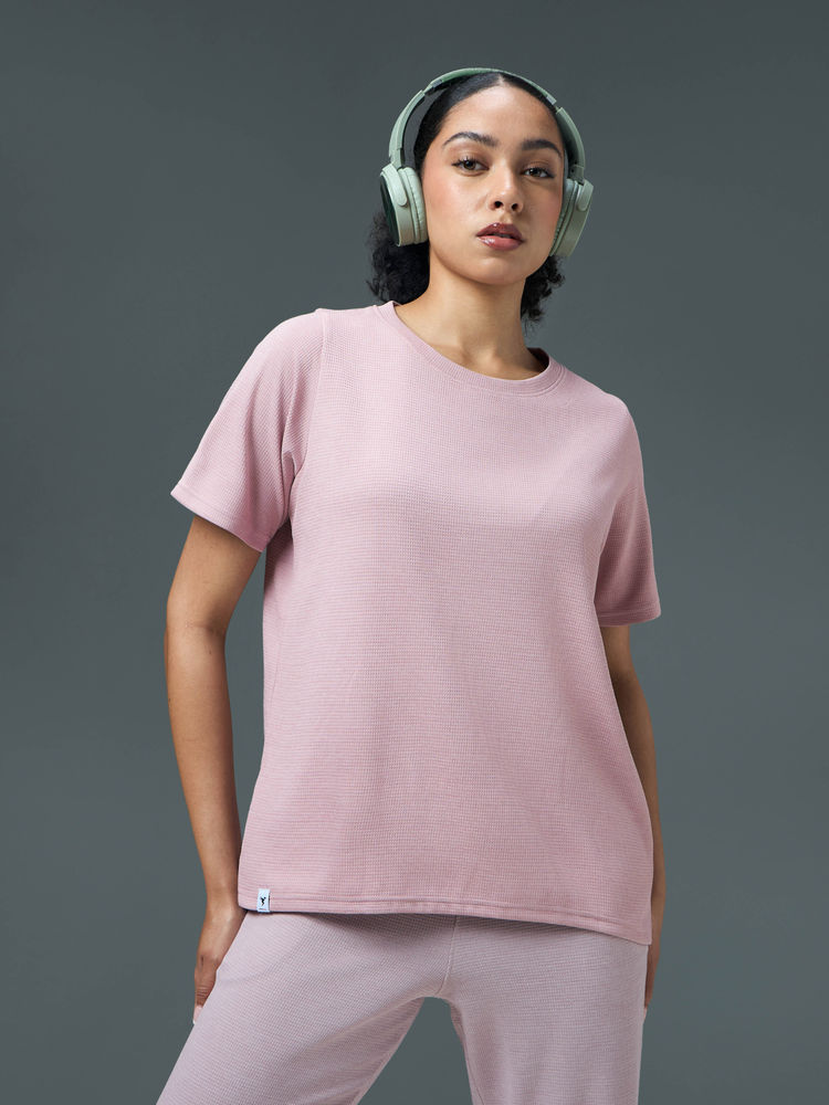 Technosport Women Pink Relaxed Fit Cubic Melange Round Neck T-Shirt-picture-17