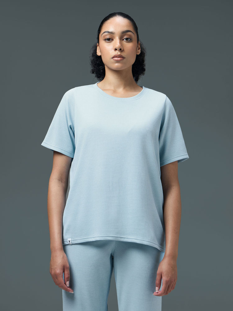 Technosport Women Blue Relaxed Fit Cubic Melange Round Neck T-Shirt-image-4