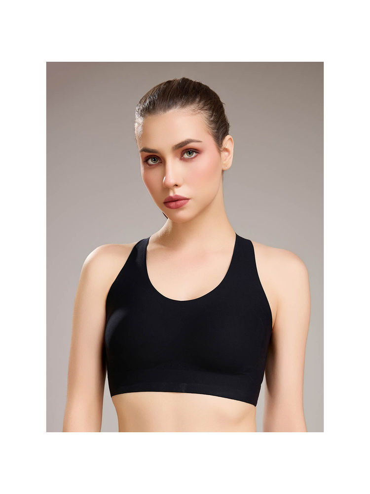 SOIE Women Padded Non Wired Full Coverage Seamless Sports Bra with Criss-Cross Back Black-picture-33
