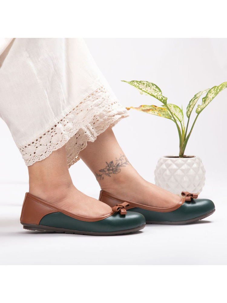 YASSIO Green Womens Two-Tone Bow Ballerina-picture-19