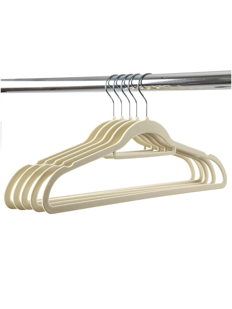 Kuber Industries Velvet Cloth Hanger with Chromed Plated Steel Hook Cream (Pack of 5)-image-20