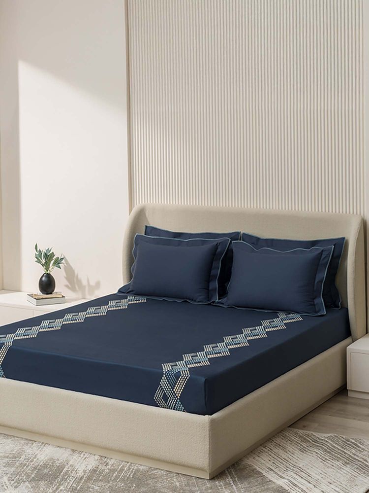 SANSAAR A D'DECOR BRAND LIVE CONSCIOUSLY Bedsheet Navy-Blue King Bedsheet with 2 Pillow Covers