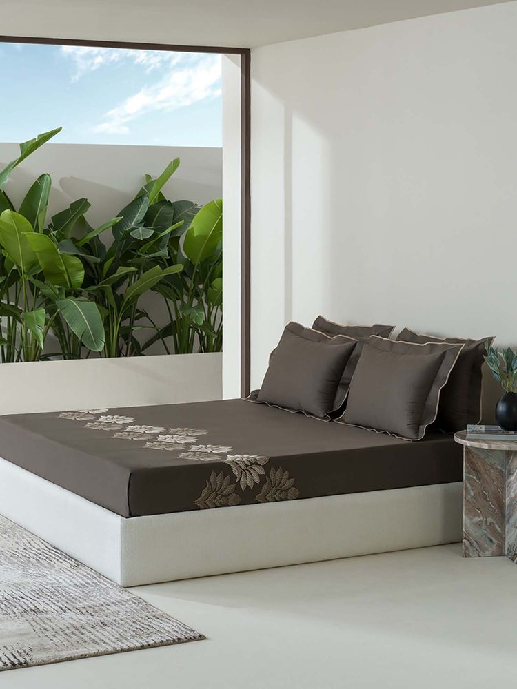 SANSAAR A D'DECOR BRAND LIVE CONSCIOUSLY Bedsheet Charcoal Brown King Bedsheet with 2 Pillow Covers-image-47