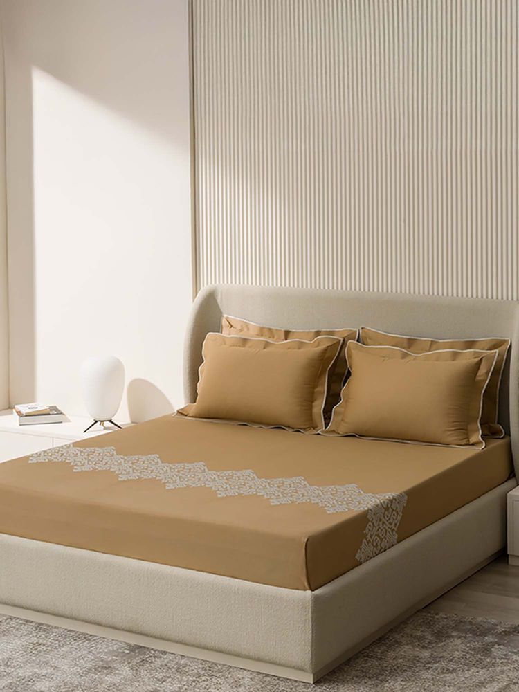 SANSAAR A D'DECOR BRAND LIVE CONSCIOUSLY Bedsheet Mustard Gold King Bedsheet with 2 Pillow Covers-image-11