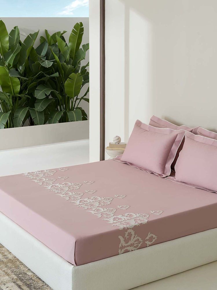 SANSAAR A D'DECOR BRAND LIVE CONSCIOUSLY Bedsheet Orchid Pink King Bedsheet with 2 Pillow Covers