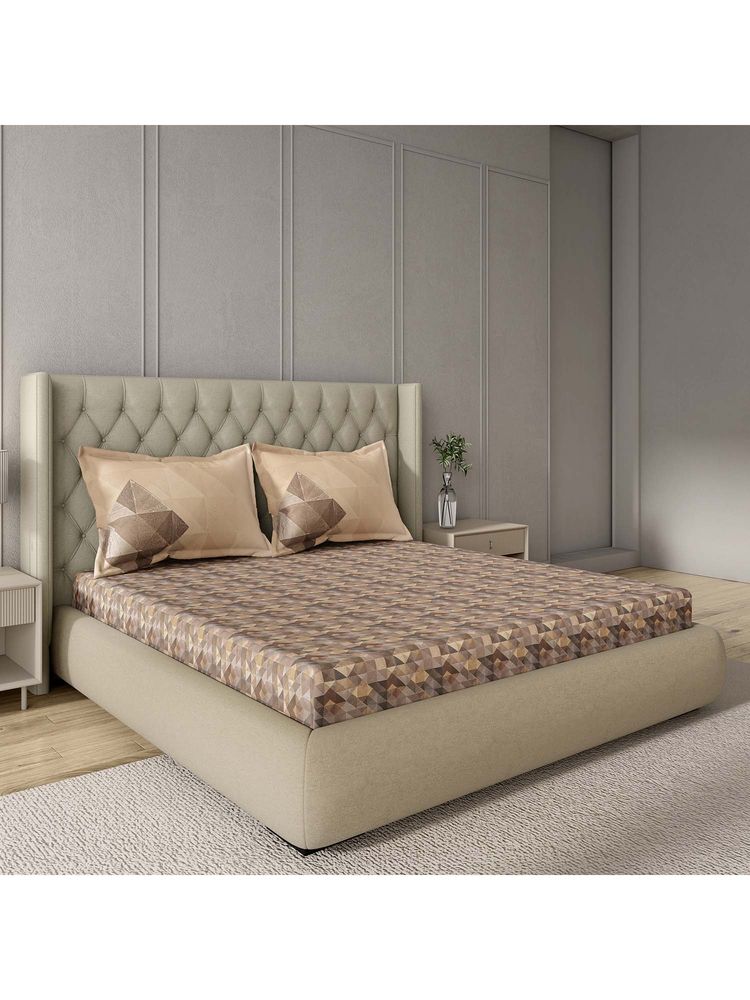 GM 100% Cotton Brown Digital Printed 144TC King Bedsheet with 2 Pillow Covers-picture-17
