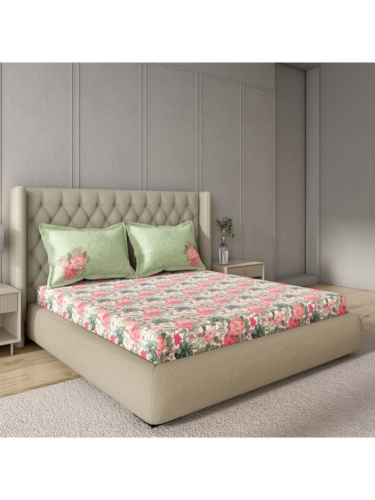 GM 100% Cotton Mint Digital Printed 144TC King Bedsheet with 2 Pillow Covers-picture-16