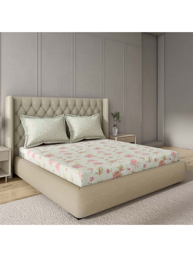 GM 100% Cotton Mint White Digital Printed 122Tc King Bedsheet with 2 Pillow Covers-image-29
